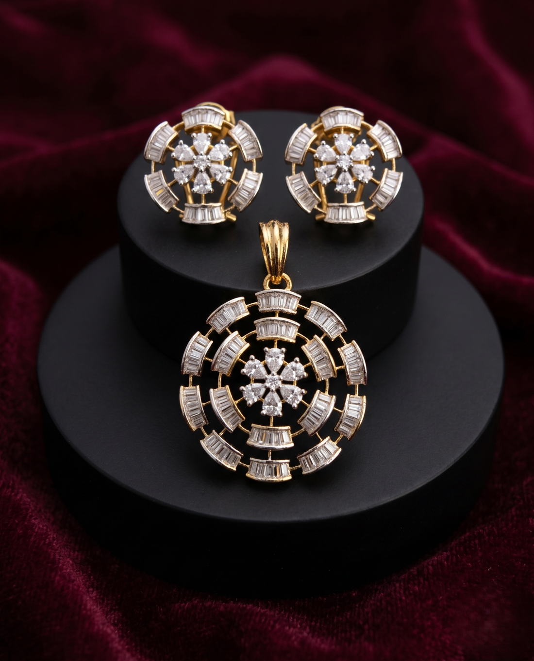 Varnika Radiant Diamond Pendant Set with Stud Earrings