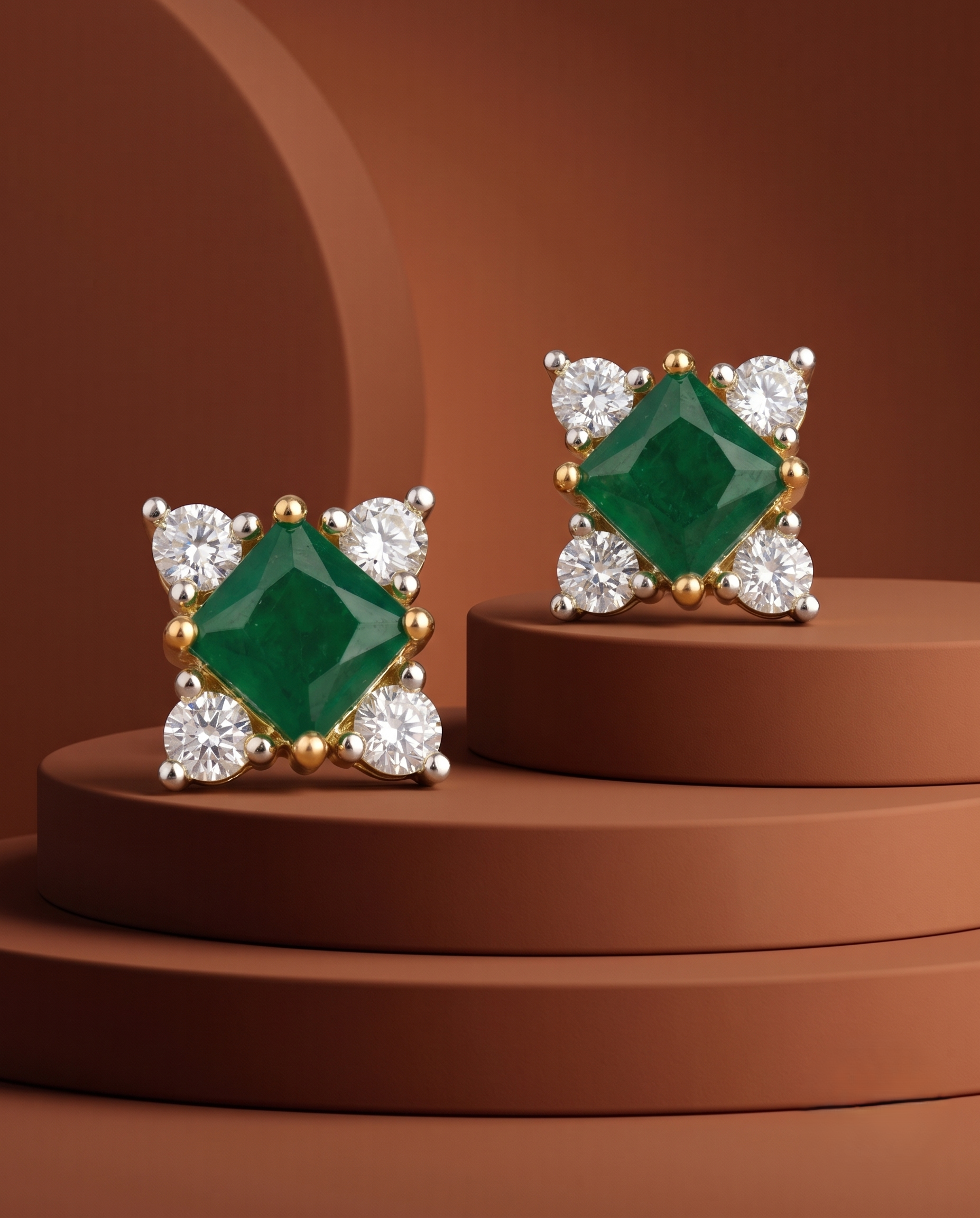 Premium Royal Square Studs – Gold Polish Diamond Stone Earrings