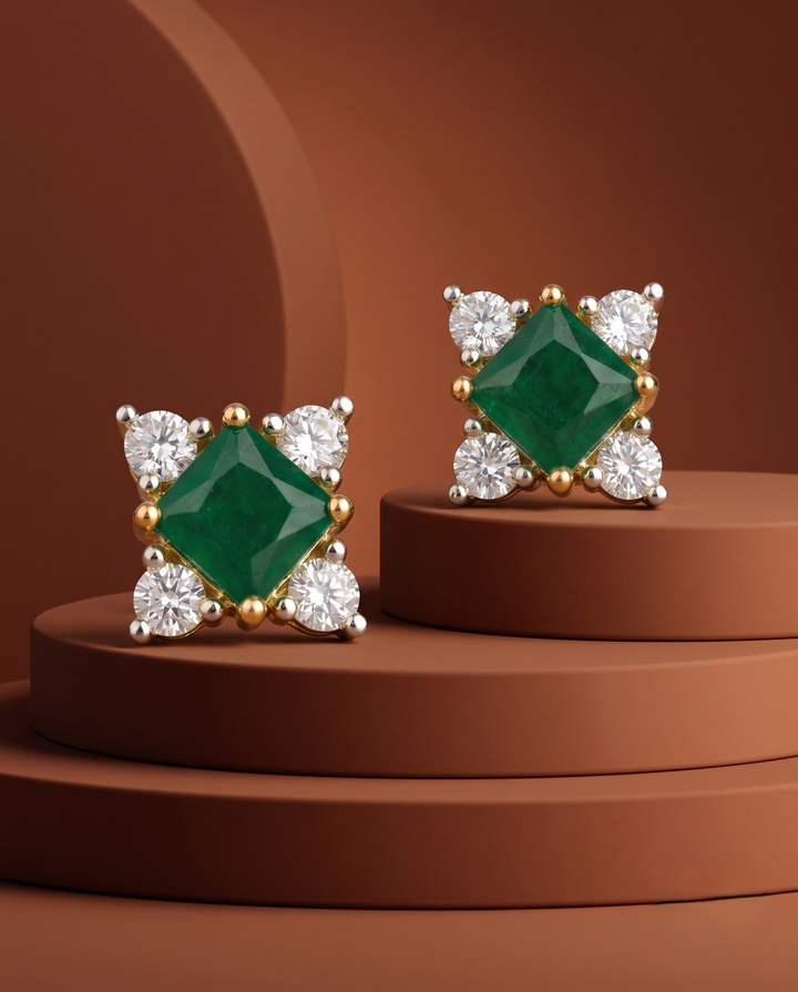 Premium Royal Square Studs – Gold Polish Diamond Stone Earrings