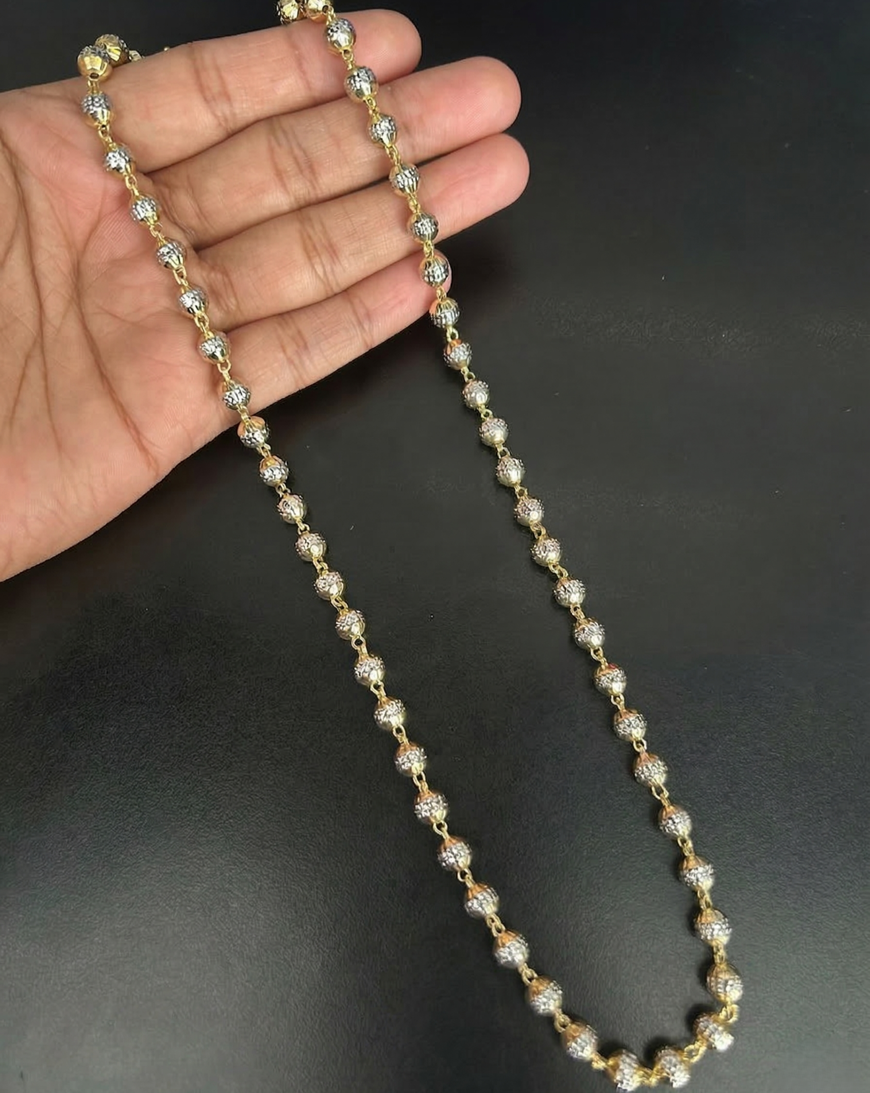 Premium Italian Two Tone Beaded Chain Necklace Gold Silver Finish