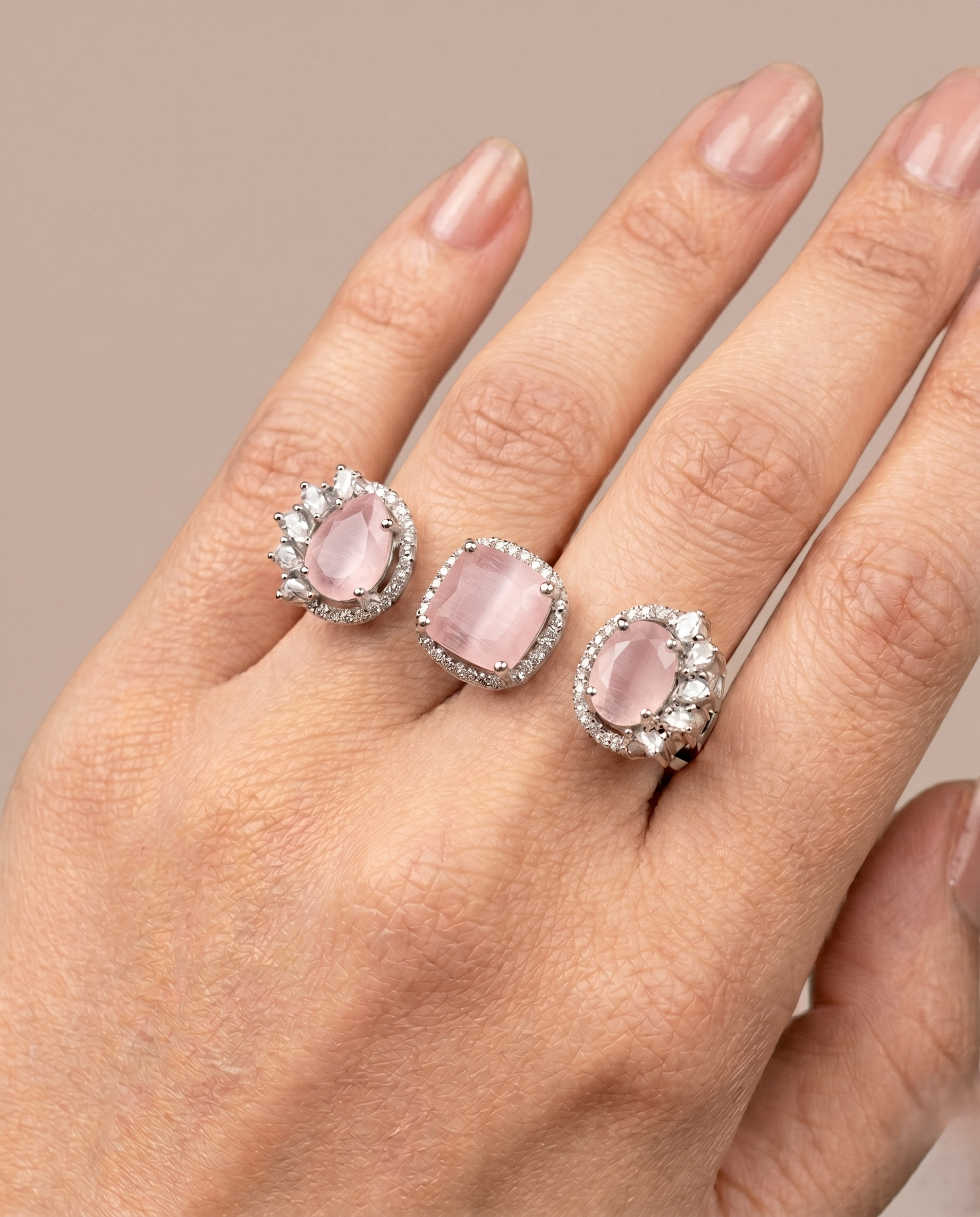 Meher Luxe Stone Adjustable Ring Trio – Elegant Crystal Statement Rings