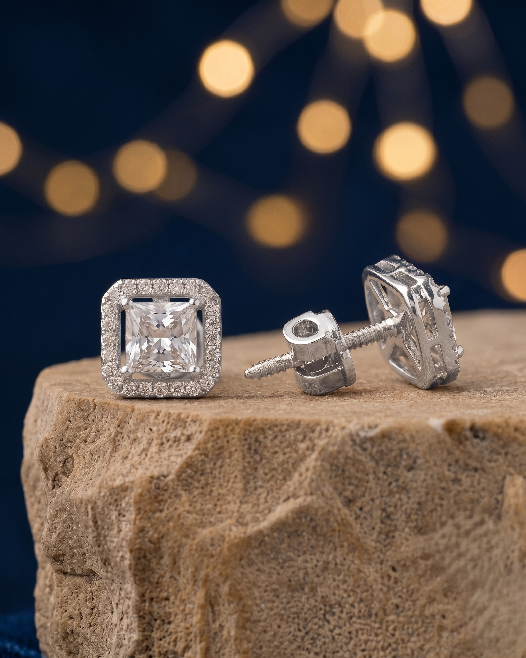 Aaranya Princess Cut CZ Stud Earrings Diamond Look Studs  for Women