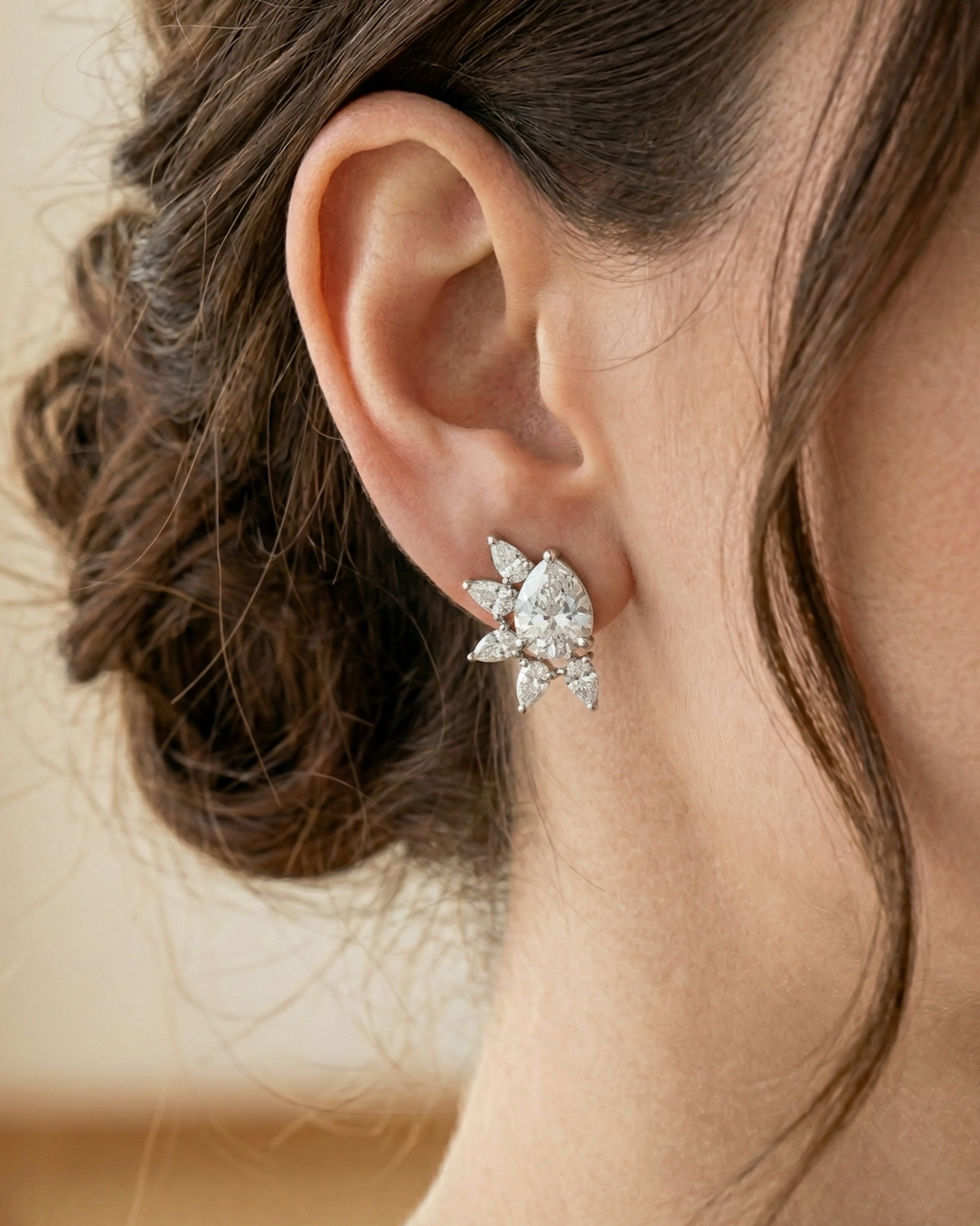 Celestia Bloom Studs – Pear Stone Diamond Floral Earrings (Multi Color Variants) - Silver Plated