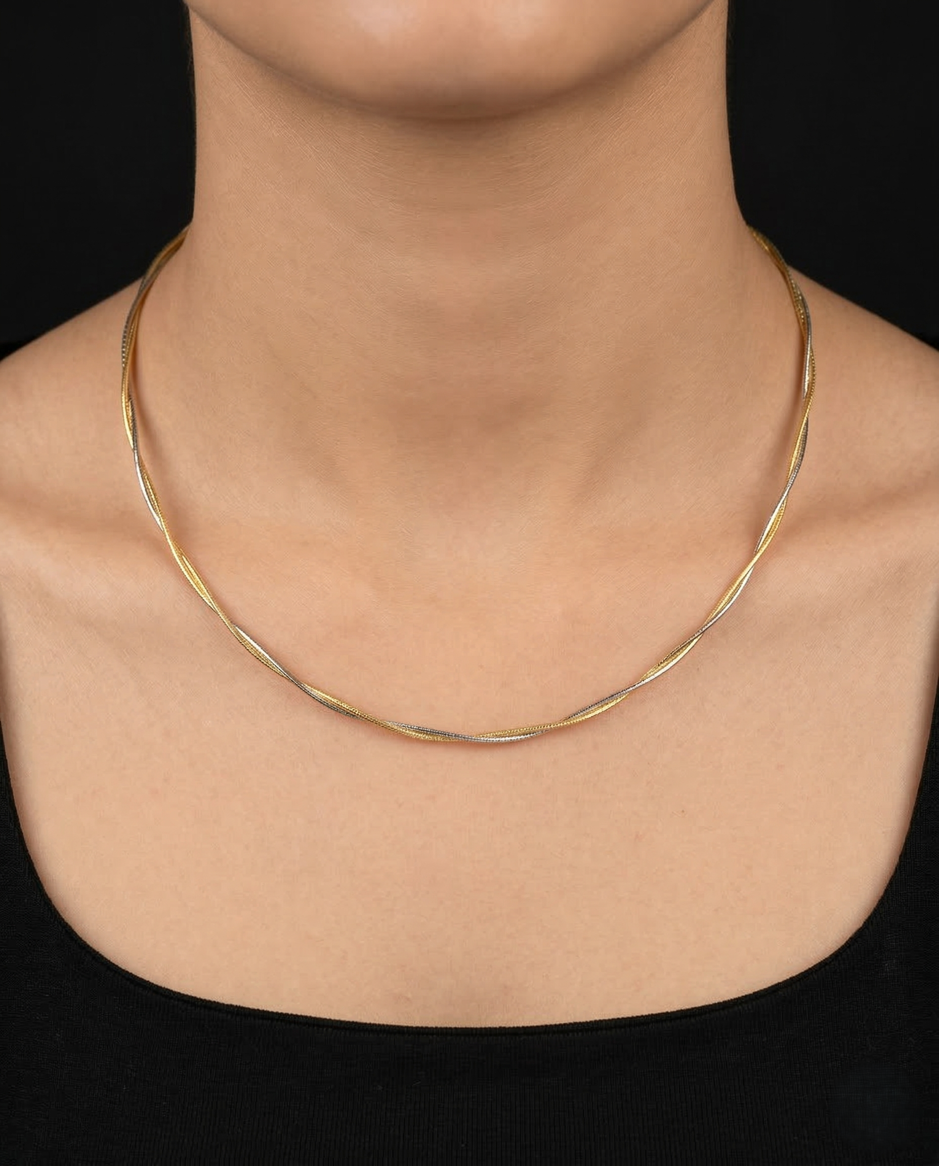 2 Liner Twisted Gold Silver Hasli Chain Necklace