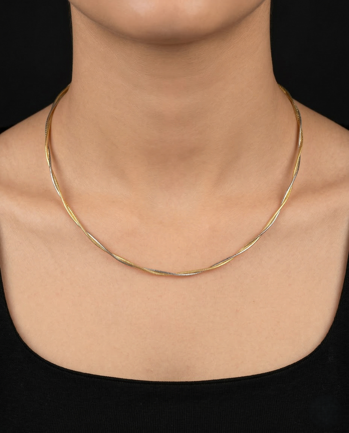 2 Liner Twisted Gold Silver Hasli Chain Necklace