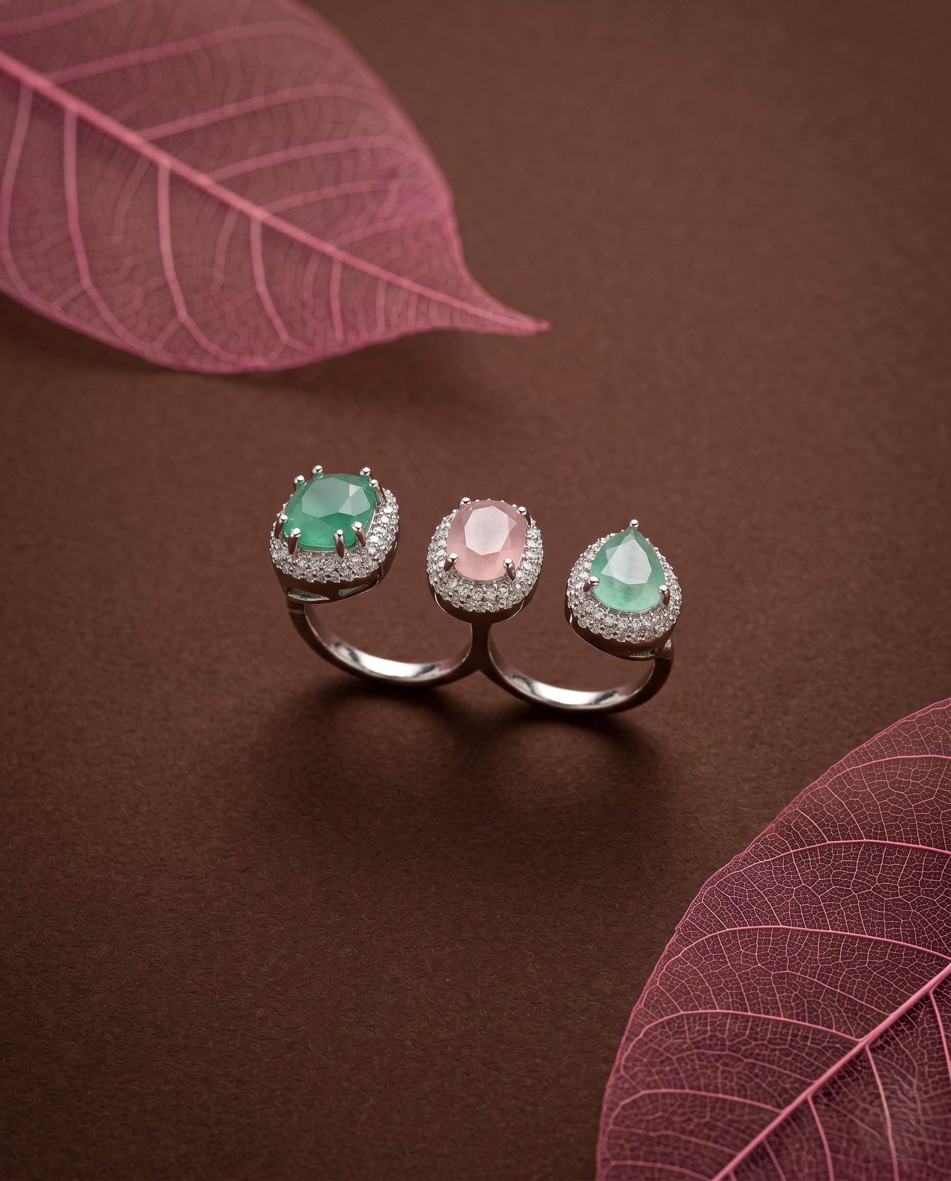 Aurielle Trinity Adjustable Double Finger Ring