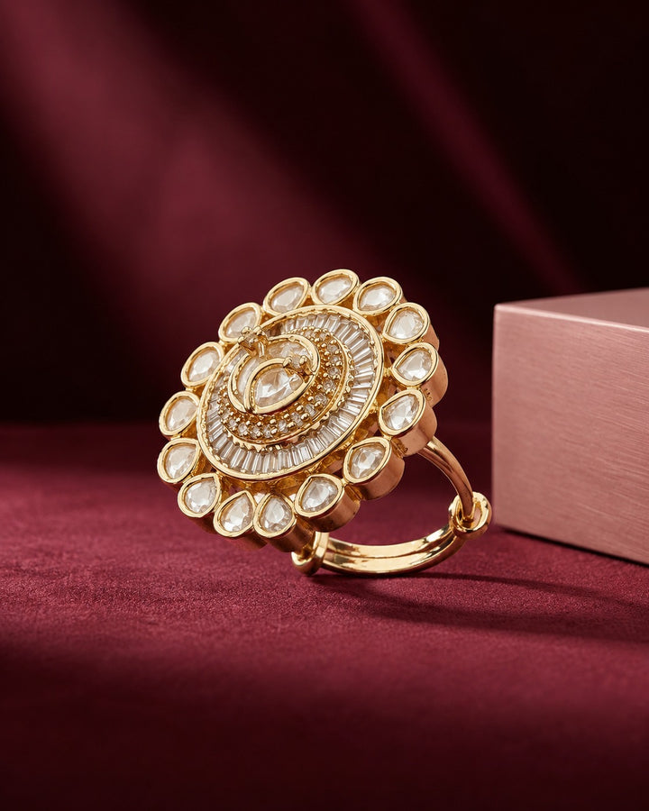 Aarohi Halo Kundan CZ Ring | Adjustable Statement Ring