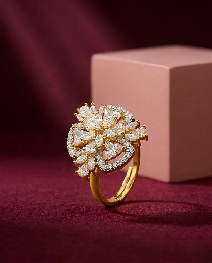Ishvya Floral CZ Diamond Statement Ring