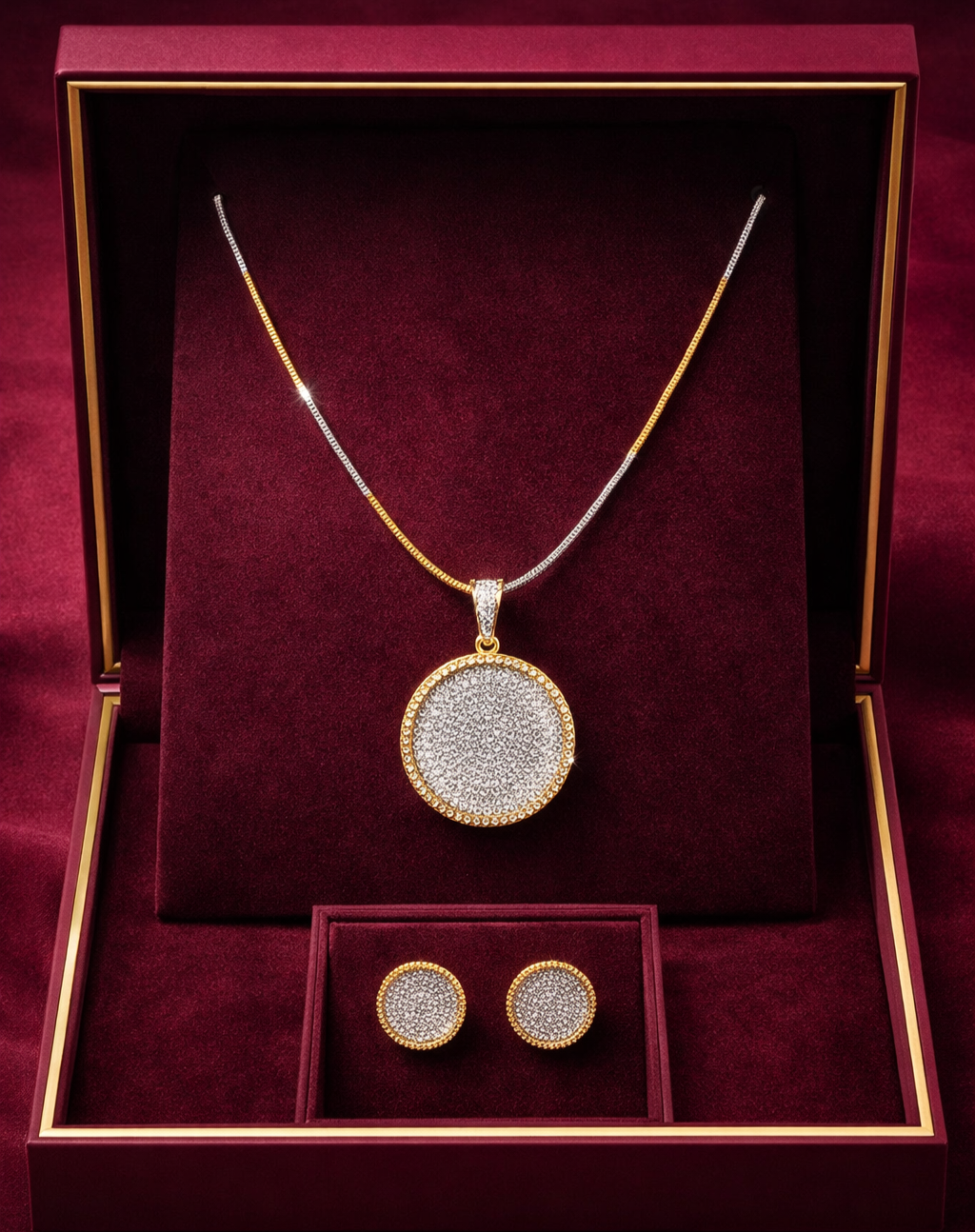 Jewelry set with necklace and earrings in a red velvet box