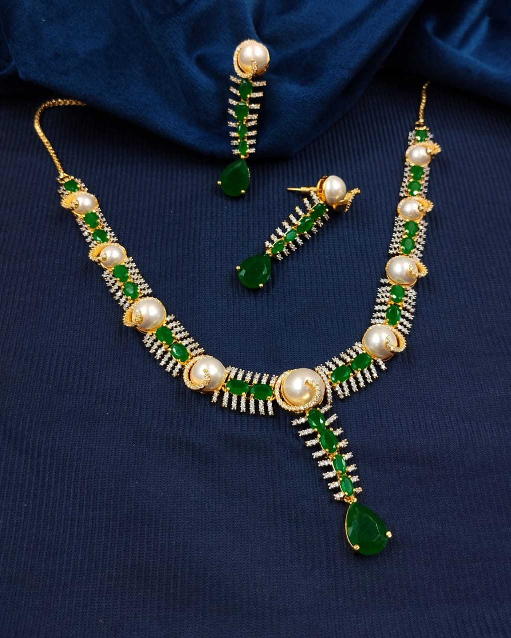 High end gold toned necklace set with pearl detailing and matching earrings, Indian jewellery purchase