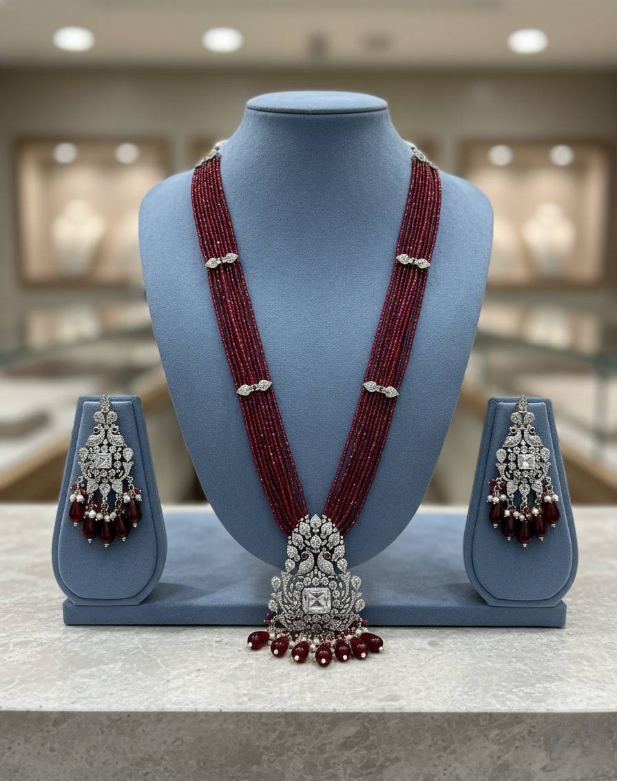 Jewelry set with necklace and earrings real feel of diamond