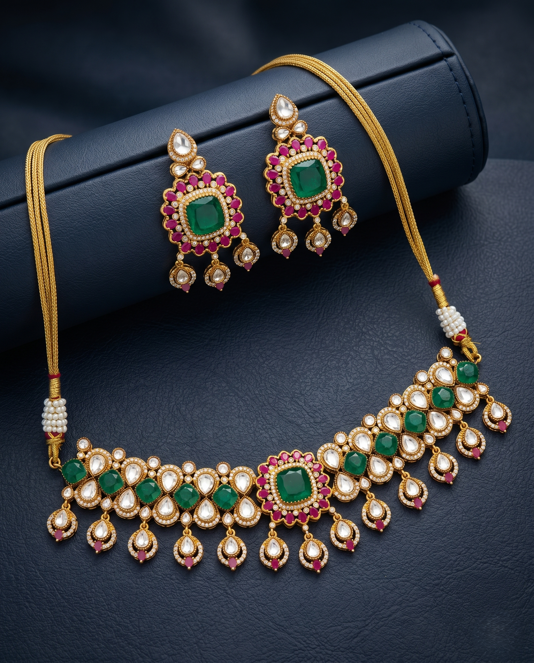 Jewelry set with necklace and earrings on a dark background