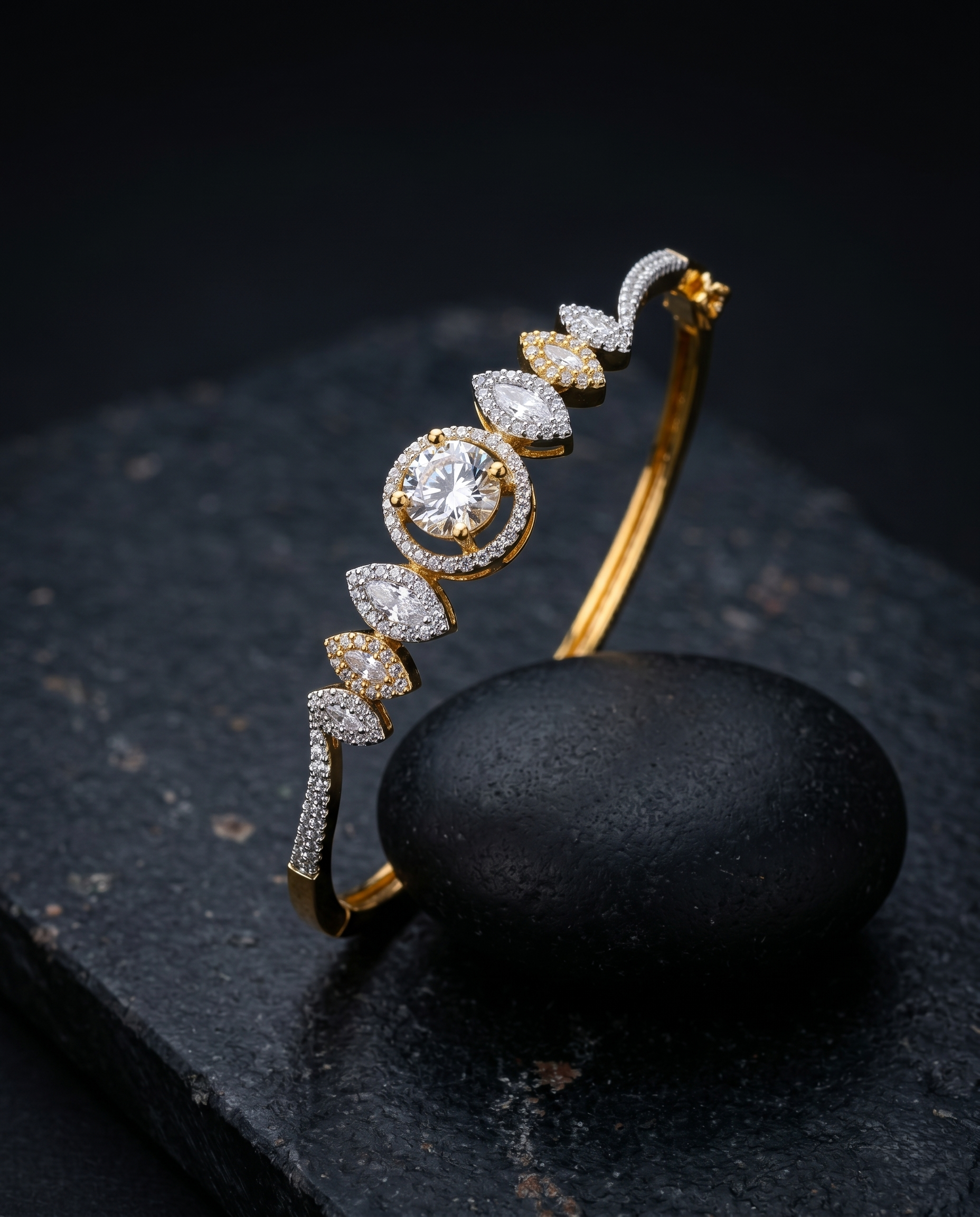 Minimal Openable Round Diamond Bracelet for Women | Gold & Silver Polish American Diamond Kada | Size 2.4 & 2.6
