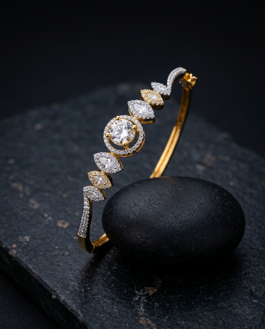 Minimal Openable Round Diamond Bracelet for Women | Gold & Silver Polish American Diamond Kada | Size 2.4 & 2.6
