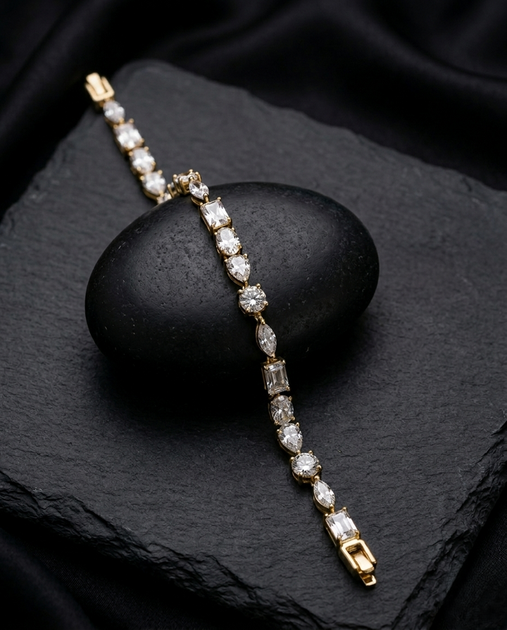 Openable Premium Multi-Shape Crystal Bracelet in Silver Tone
