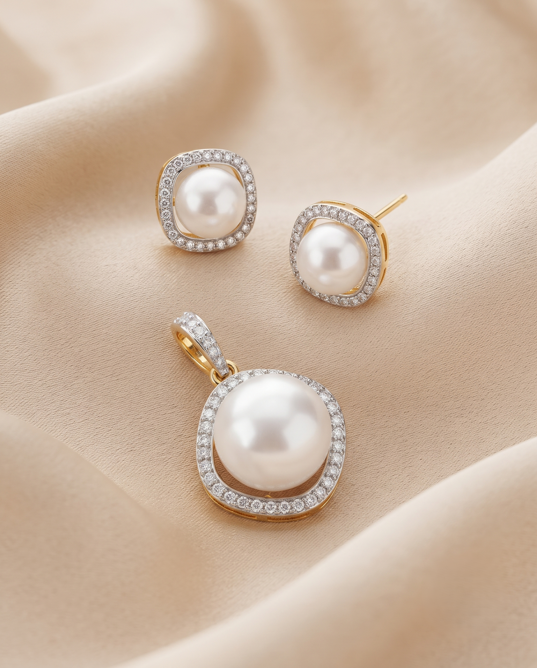 The matching pearl stud earrings feature a  closure, ensuring a secure, lightweight, and comfortable fit for everyday wear.