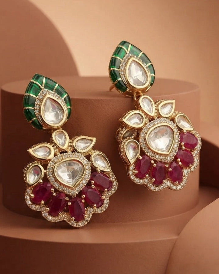 Rajeshwari Ruby Kundan Chandbali Earrings | Bridal Ethnic Earrings
