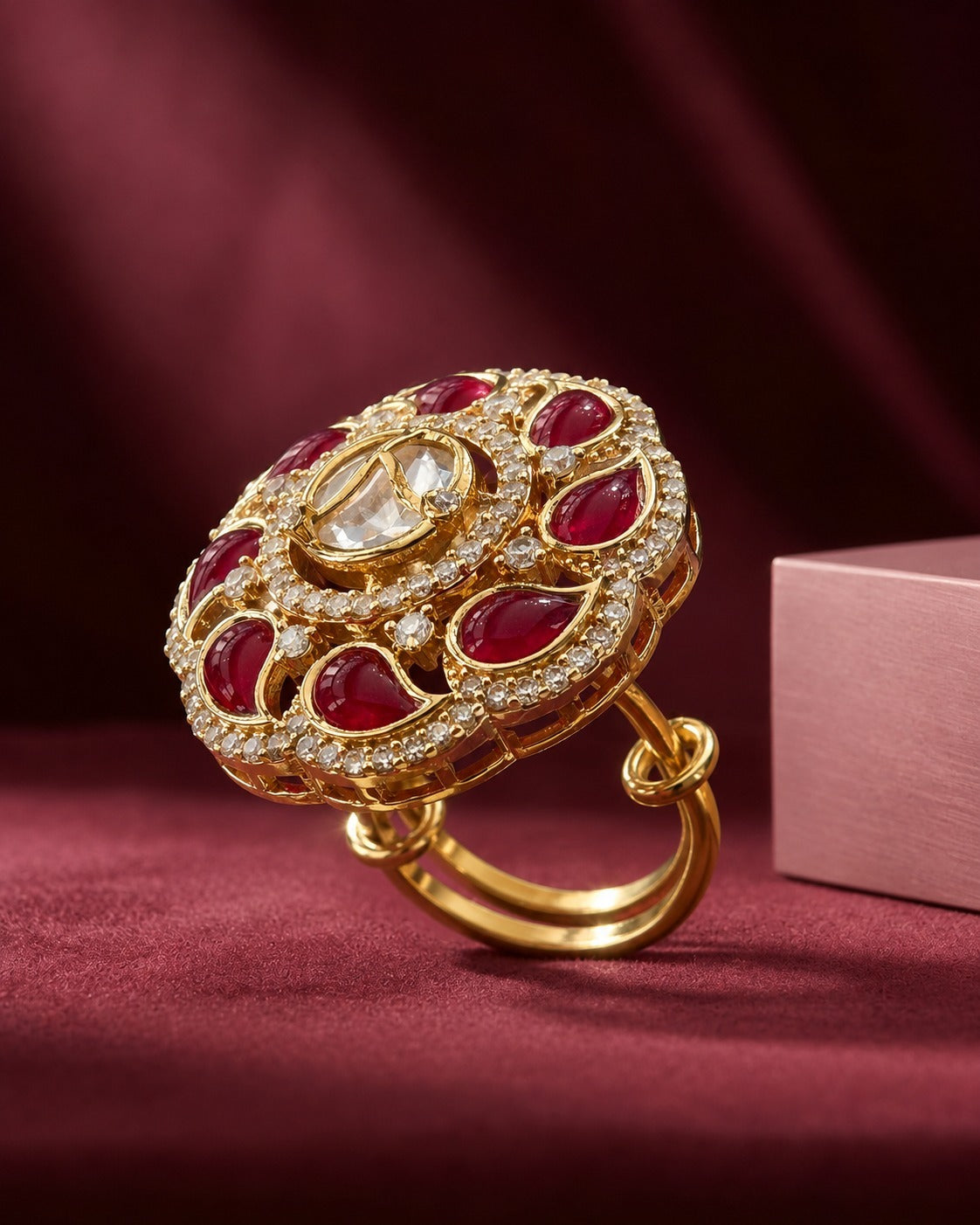 kundan Mossonite ruby ring 