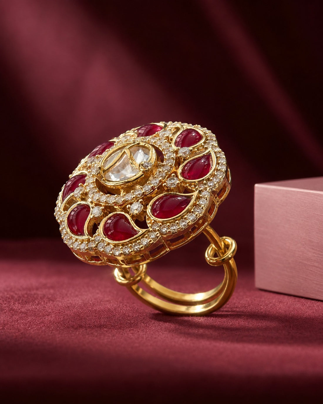 kundan Mossonite ruby ring 