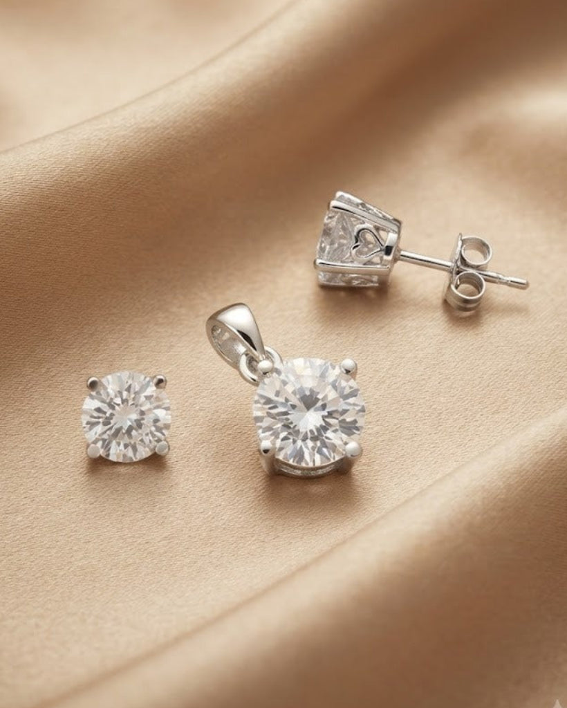  Solitaire CZ Pendant Set with Matching Stud Earrings | Premium Daily Wear Jewelry
