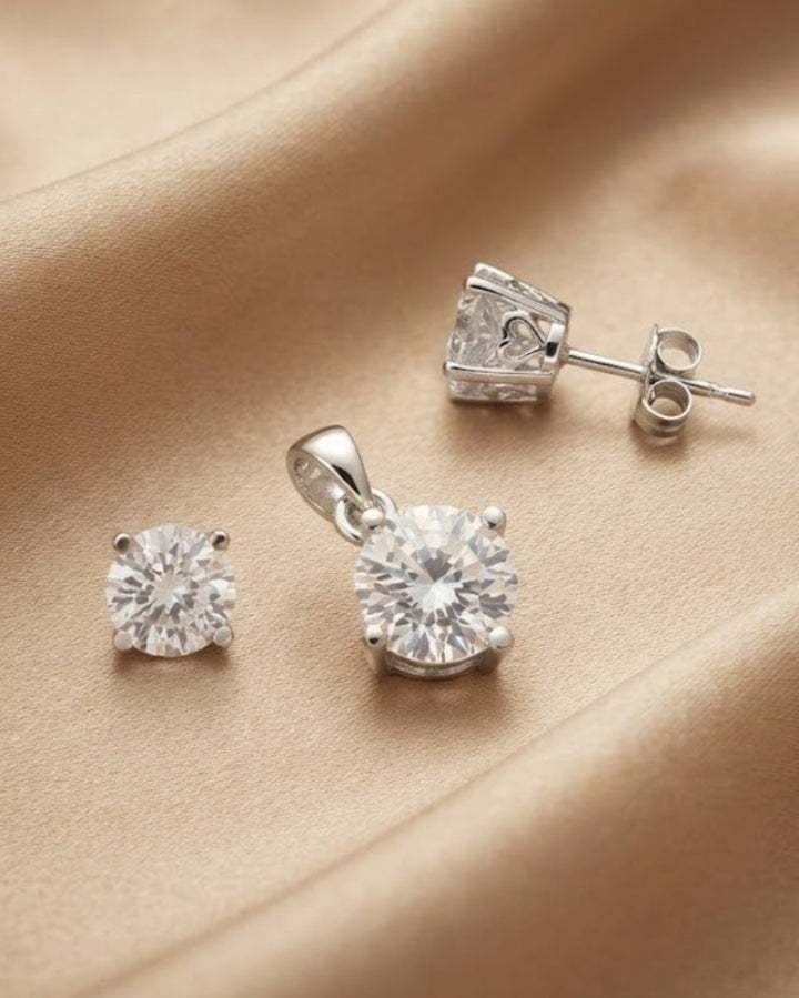  Solitaire CZ Pendant Set with Matching Stud Earrings | Premium Daily Wear Jewelry