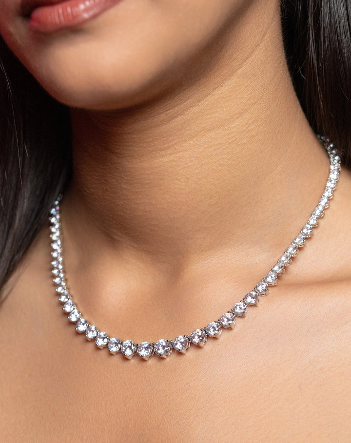 Diamond Look Solitaire Necklace Set with Drop Earrings – Silver Finish