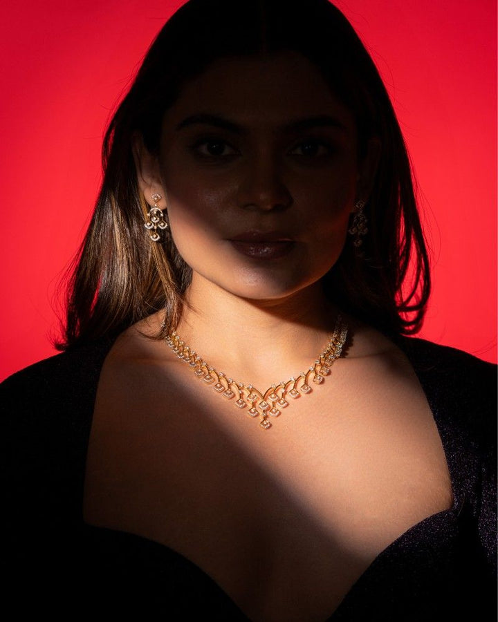 Elegant Square Motif Diamond Style Necklace Set with Matching Earrings