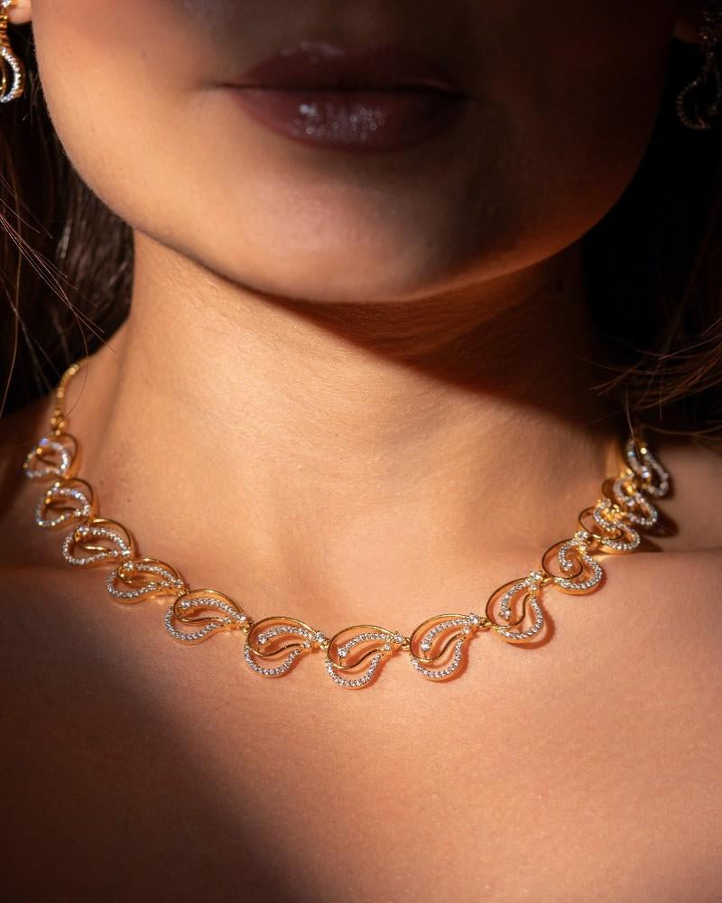Elegant Wave Design Diamond Style Necklace Set with Matching Earrings