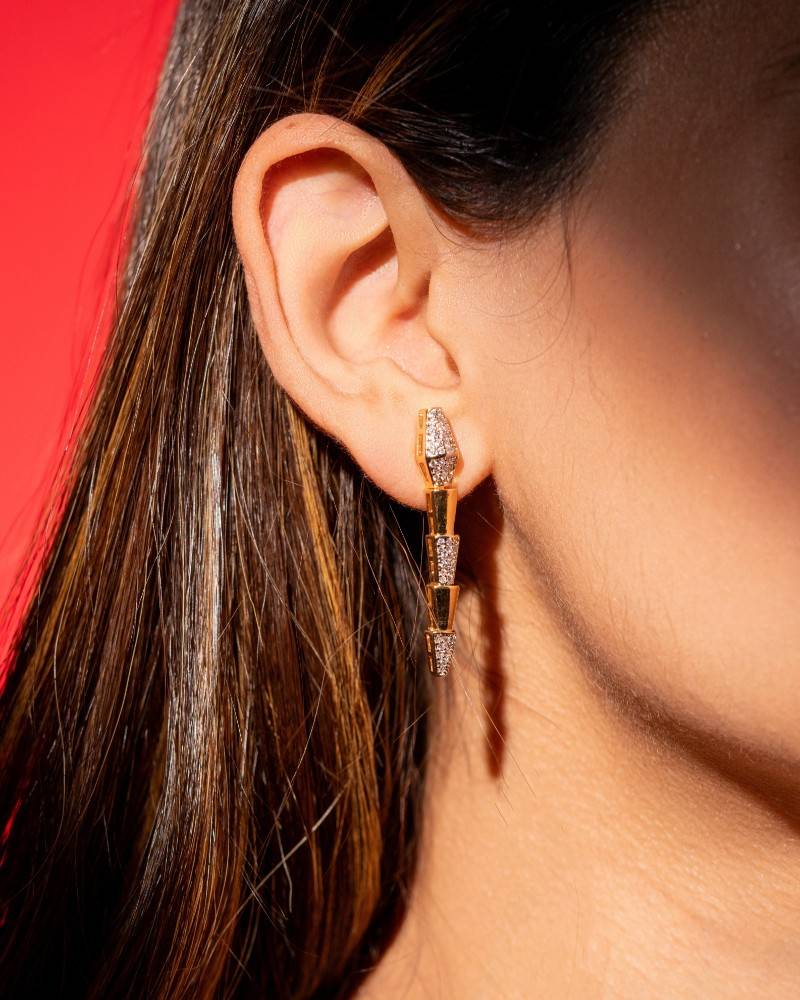 Modern Gold Finish Y-Style Diamond Look Necklace Set with Matching Earrings