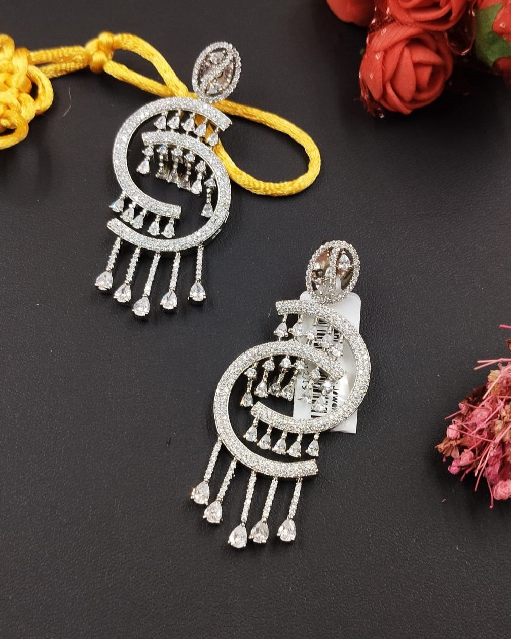 Chandbali Diamond Earrings –  Diamond Stones in Silver Polish