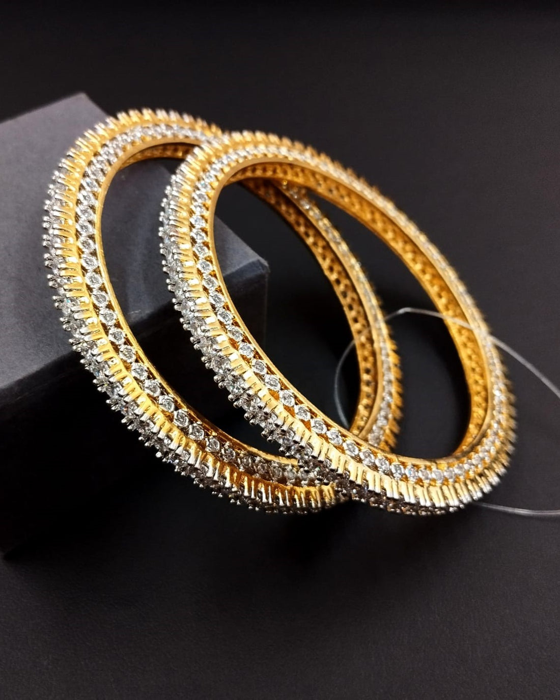 Gold Finish Diamond-Style Crystal Bangles Pair for Women