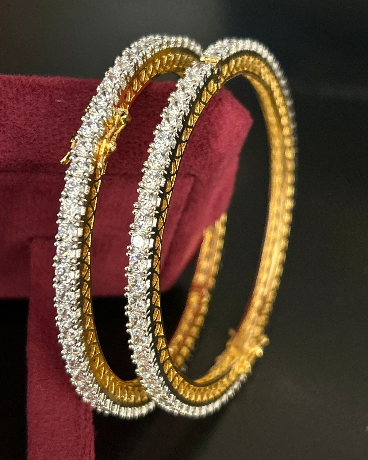 Gold Finish Diamond-Style Crystal Openable Bangles Pair for Women