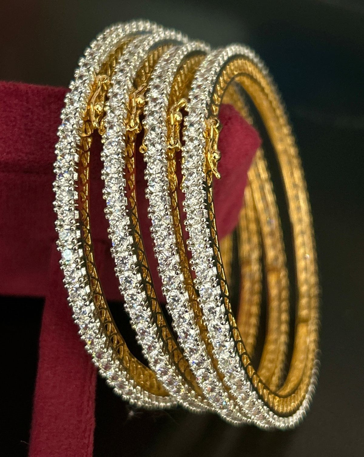 Gold Finish Diamond-Style Crystal Openable Bangles