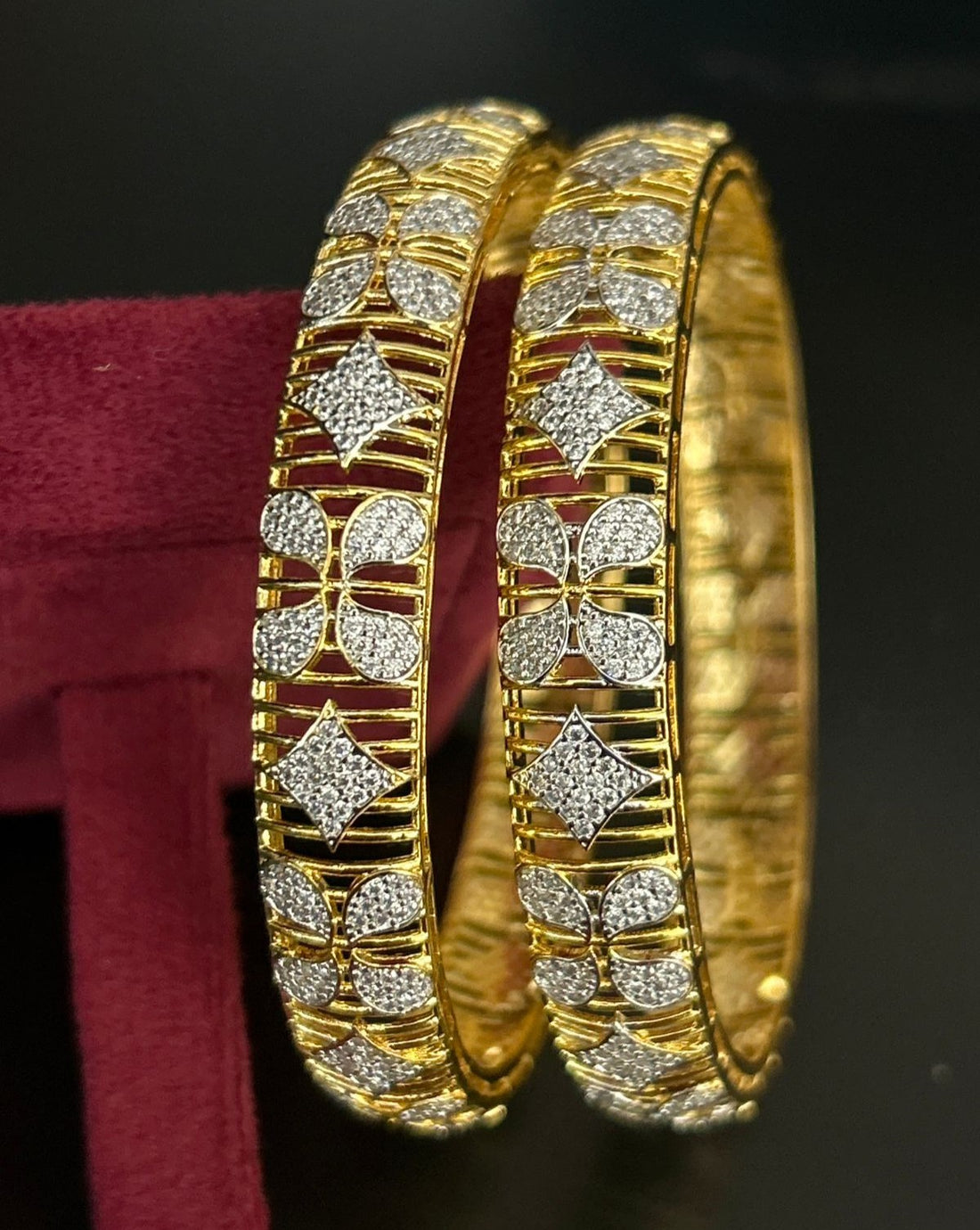 Floral Diamond Gold-Finish Bangles for Women (Pair)