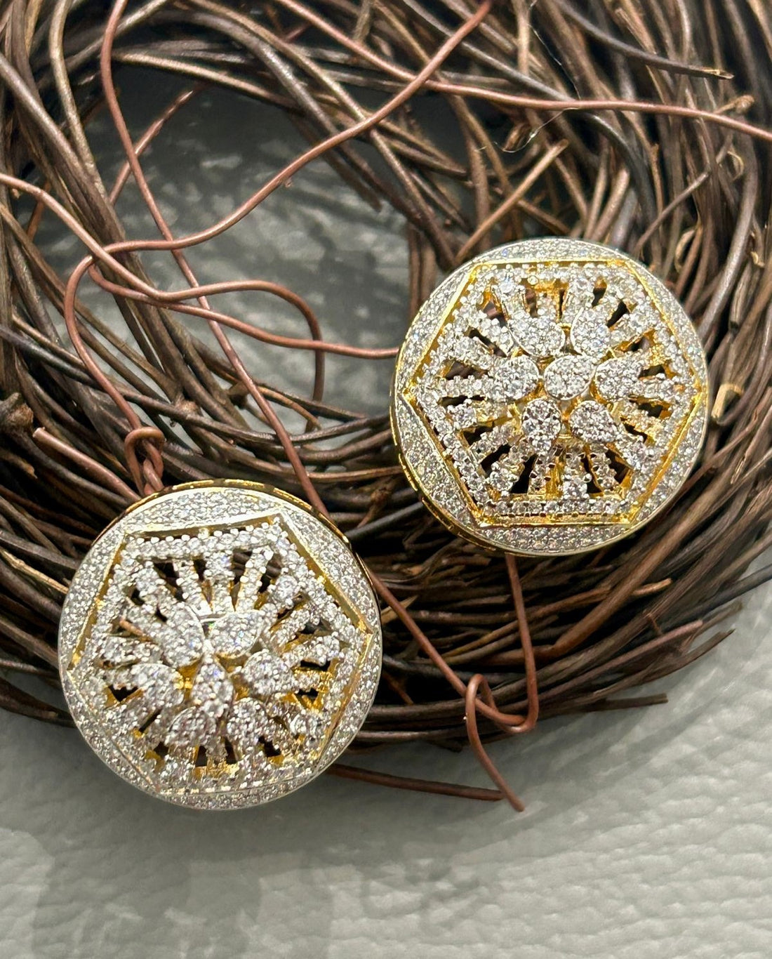 Round Diamond-Style Stud Earrings | Gold Finish Jewellery