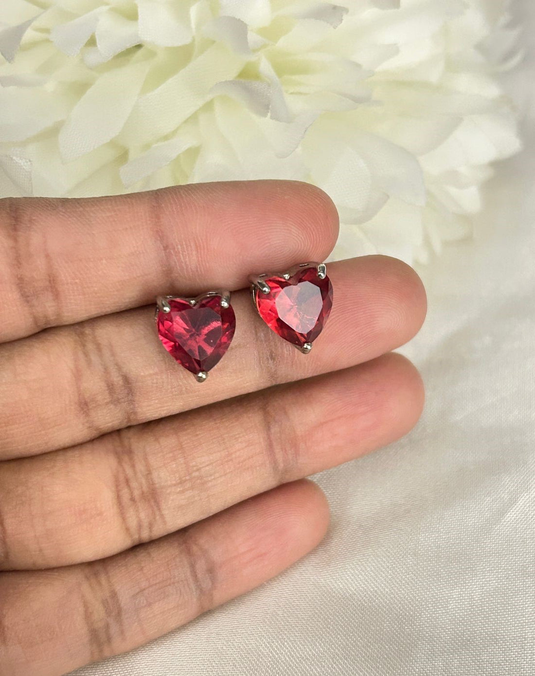 Swarovski Heart Cut Crystal Stud Earrings – Silver Finish | Multi Colour Options