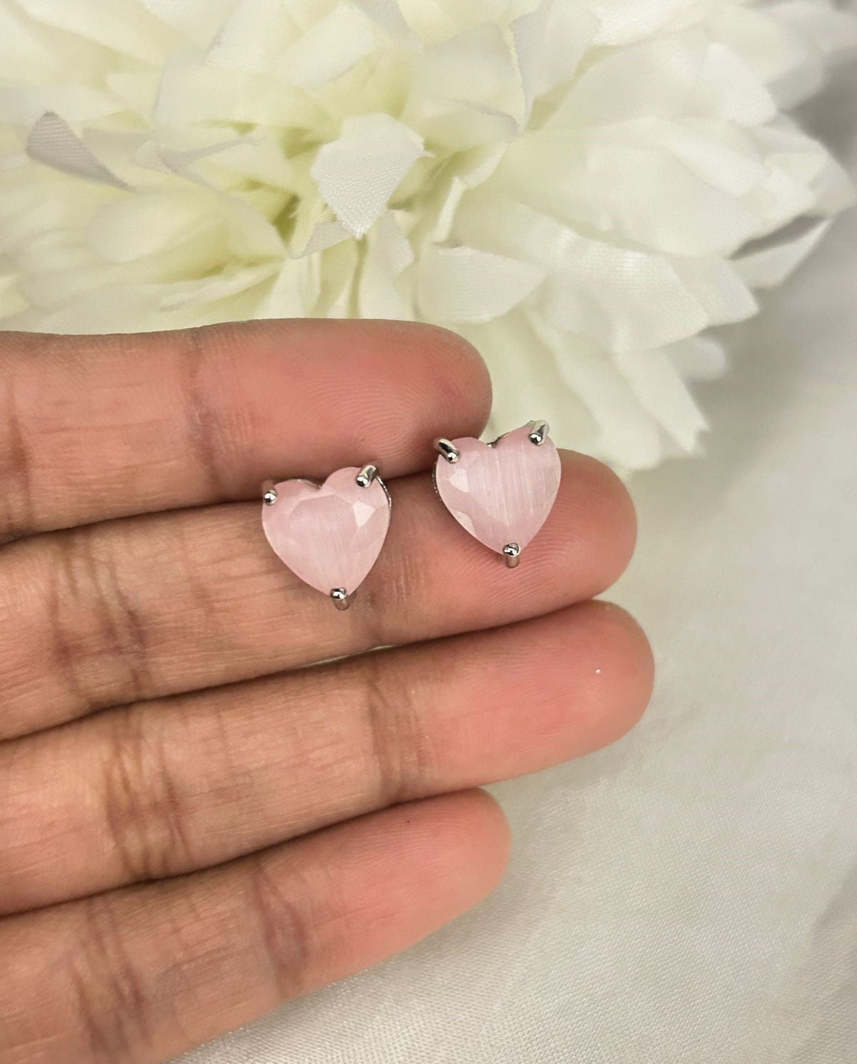 Swarovski Heart Cut Crystal Stud Earrings – Silver Finish | Multi Colour Options