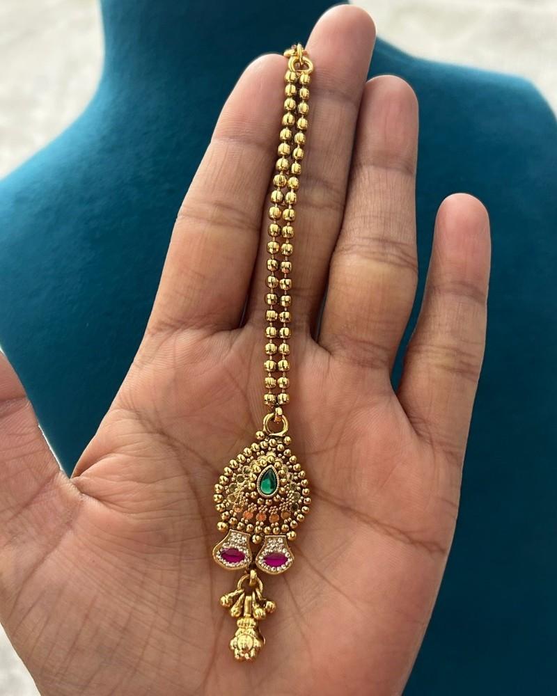 Traditional Gold Finish Choker Necklace Set with Green & Pink Stones and Ghungroo Work