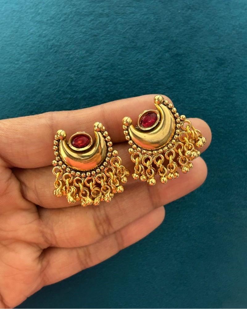 Traditional Gold Finish Crescent Necklace Set with Green & Pink Stones