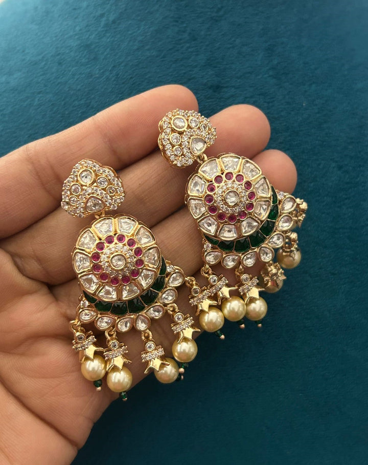 Bridal Kundan Pearl Choker Set with Ruby Green Stones and Matching Earrings