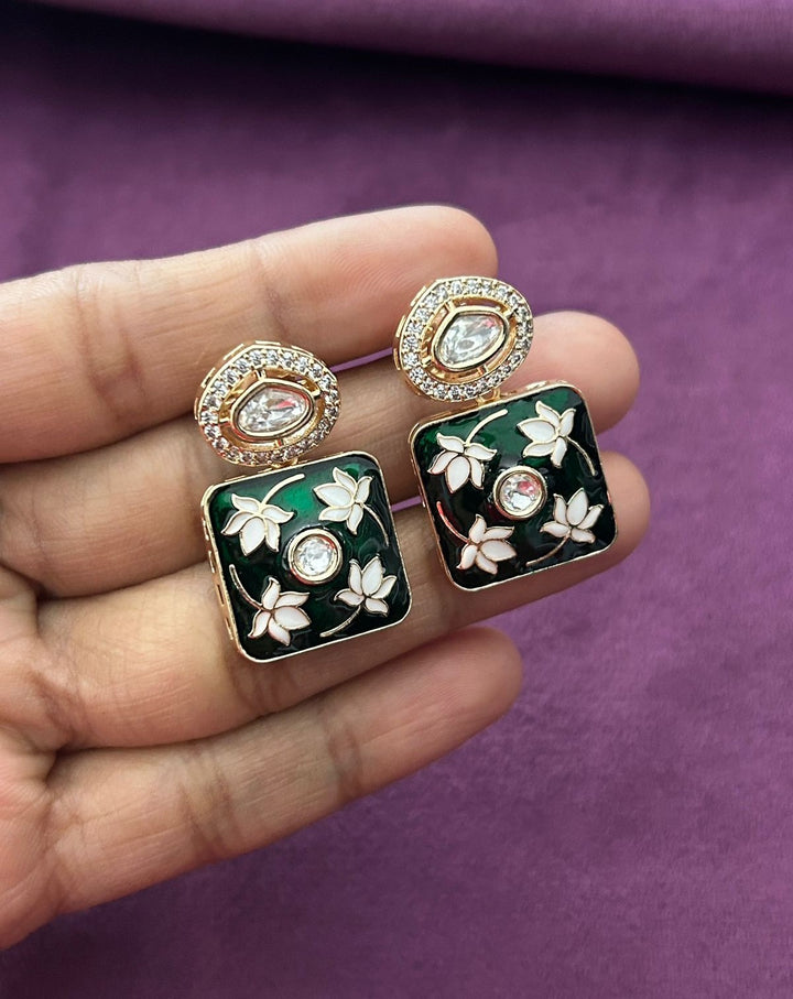 Floral Enamel Kundan Pendant Set with Earrings – Green & Ruby Variants