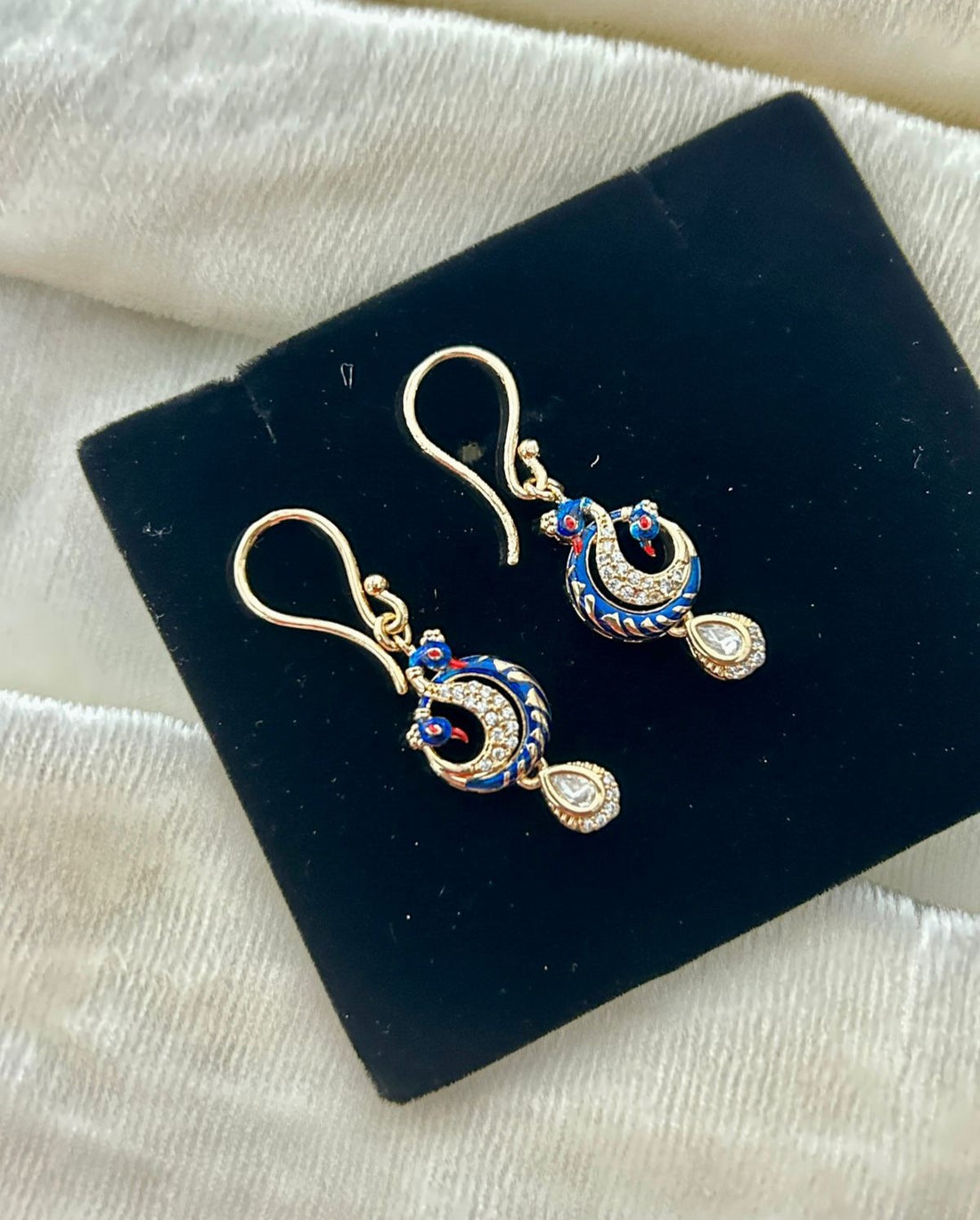 Premium Kundan Peacock Drop Earrings Green Red Blue