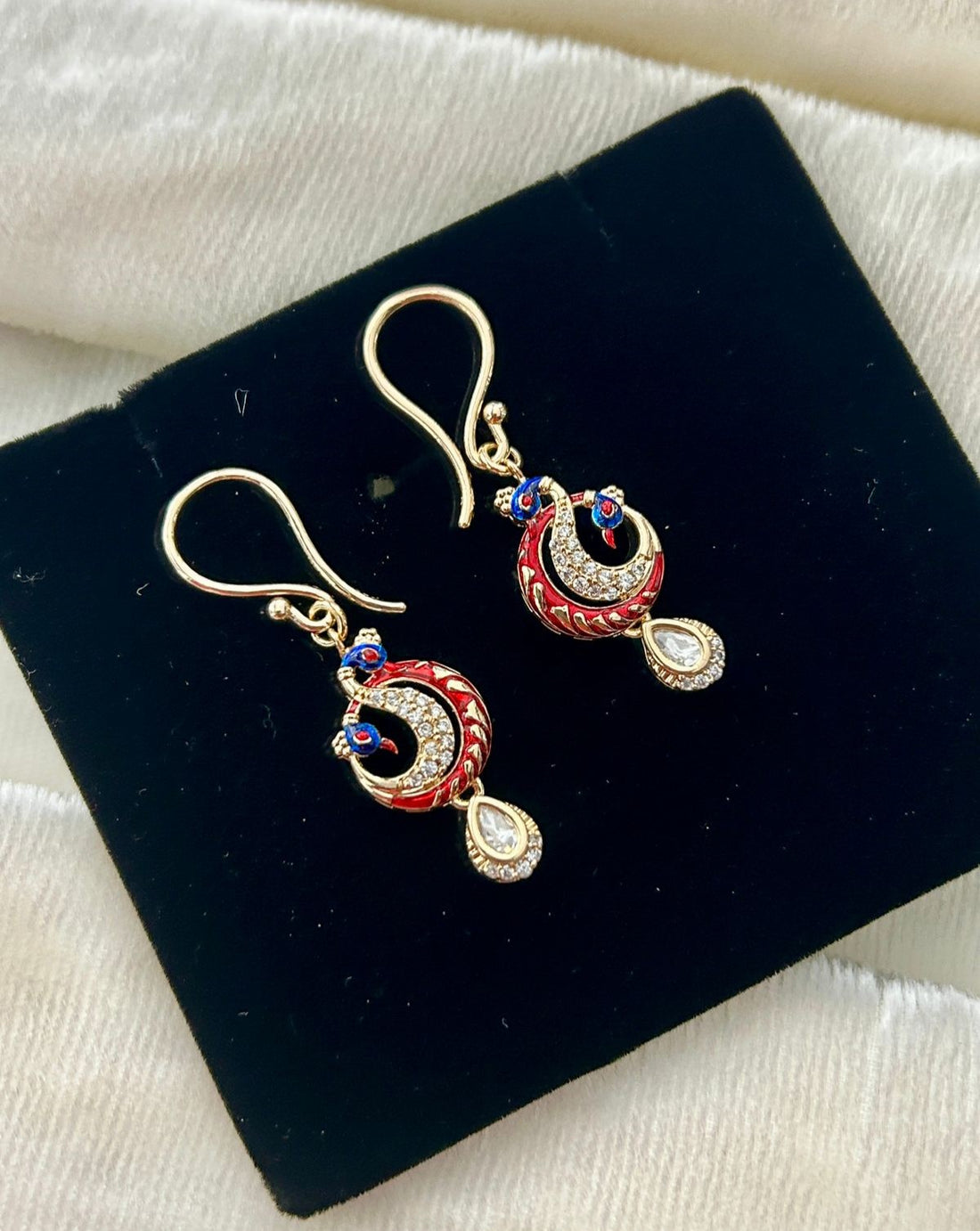 Premium Kundan Peacock Drop Earrings Green Red Blue