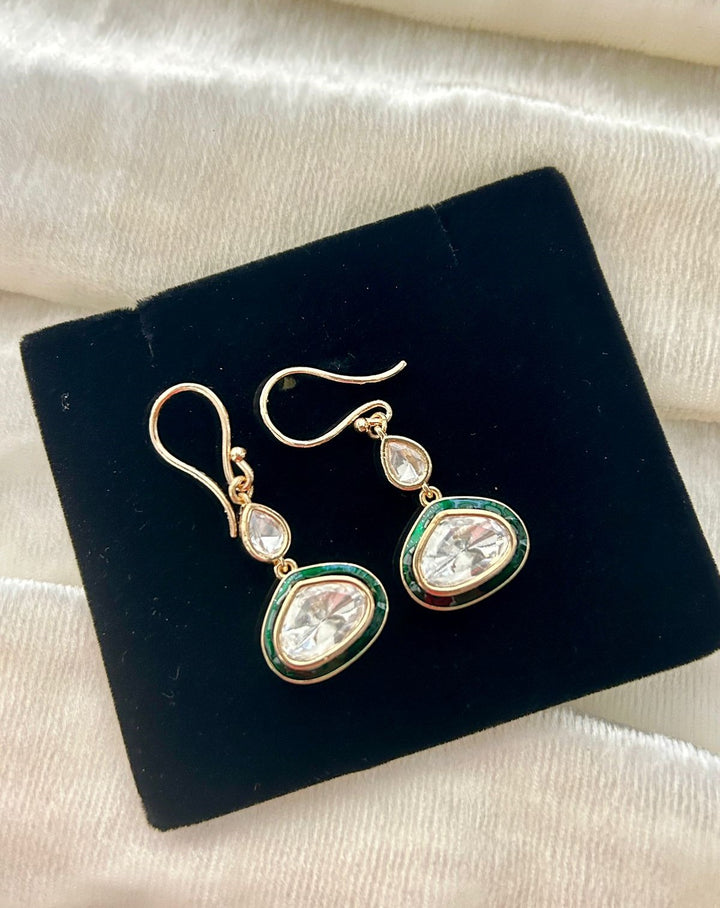 Minimal Kundan Teardrop Earrings with Meenakari Border (Green, Blue, Red)