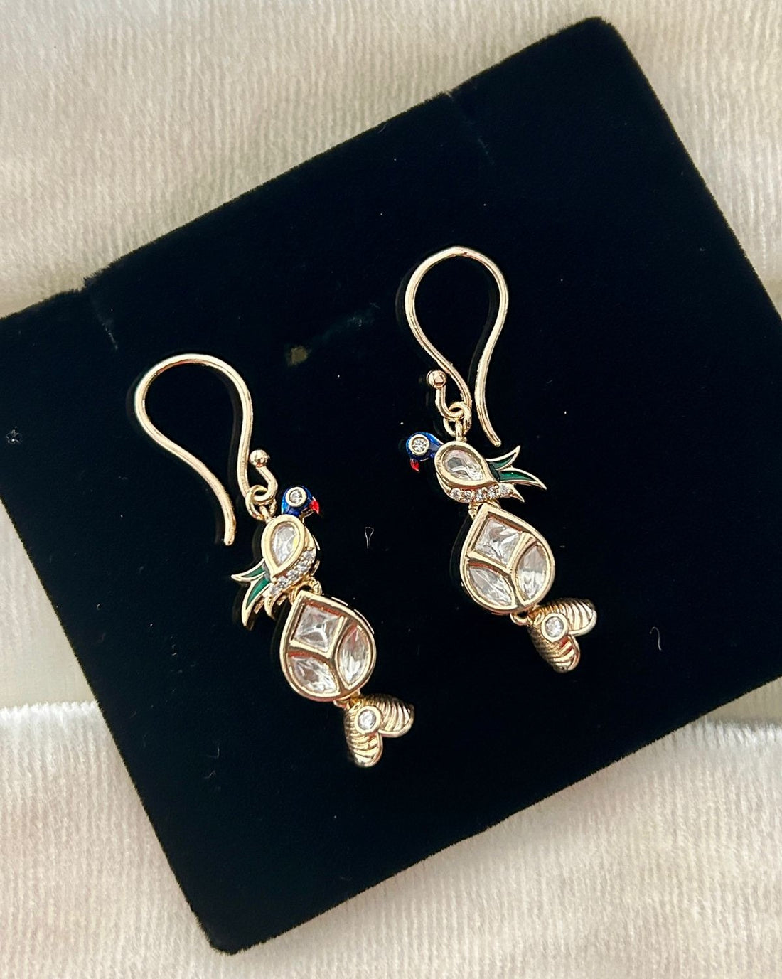 Premium Kundan Peacock Drop Earrings Gold Finish