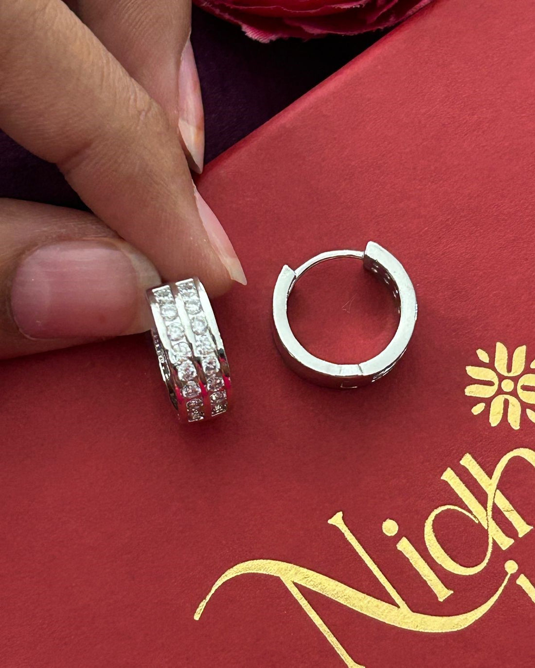 Double Row CZ Hoop Earrings for Women – Gold & Silver Finish