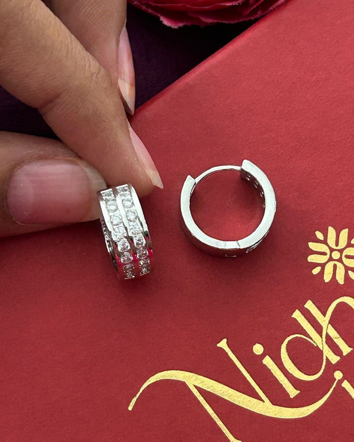 Double Row CZ Hoop Earrings for Women – Gold & Silver Finish