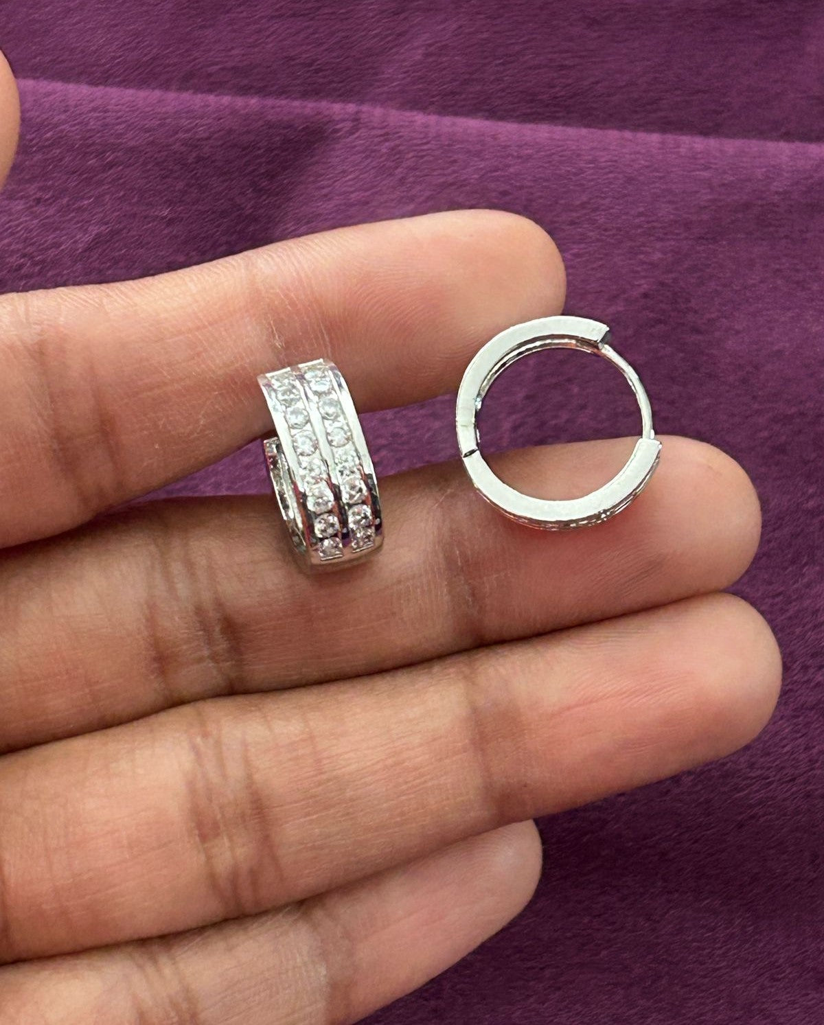 Double Row CZ Hoop Earrings for Women – Gold & Silver Finish