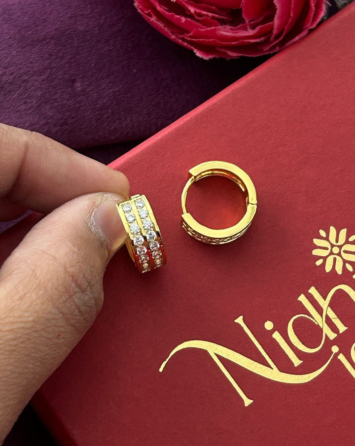Double Row CZ Hoop Earrings for Women – Gold & Silver Finish