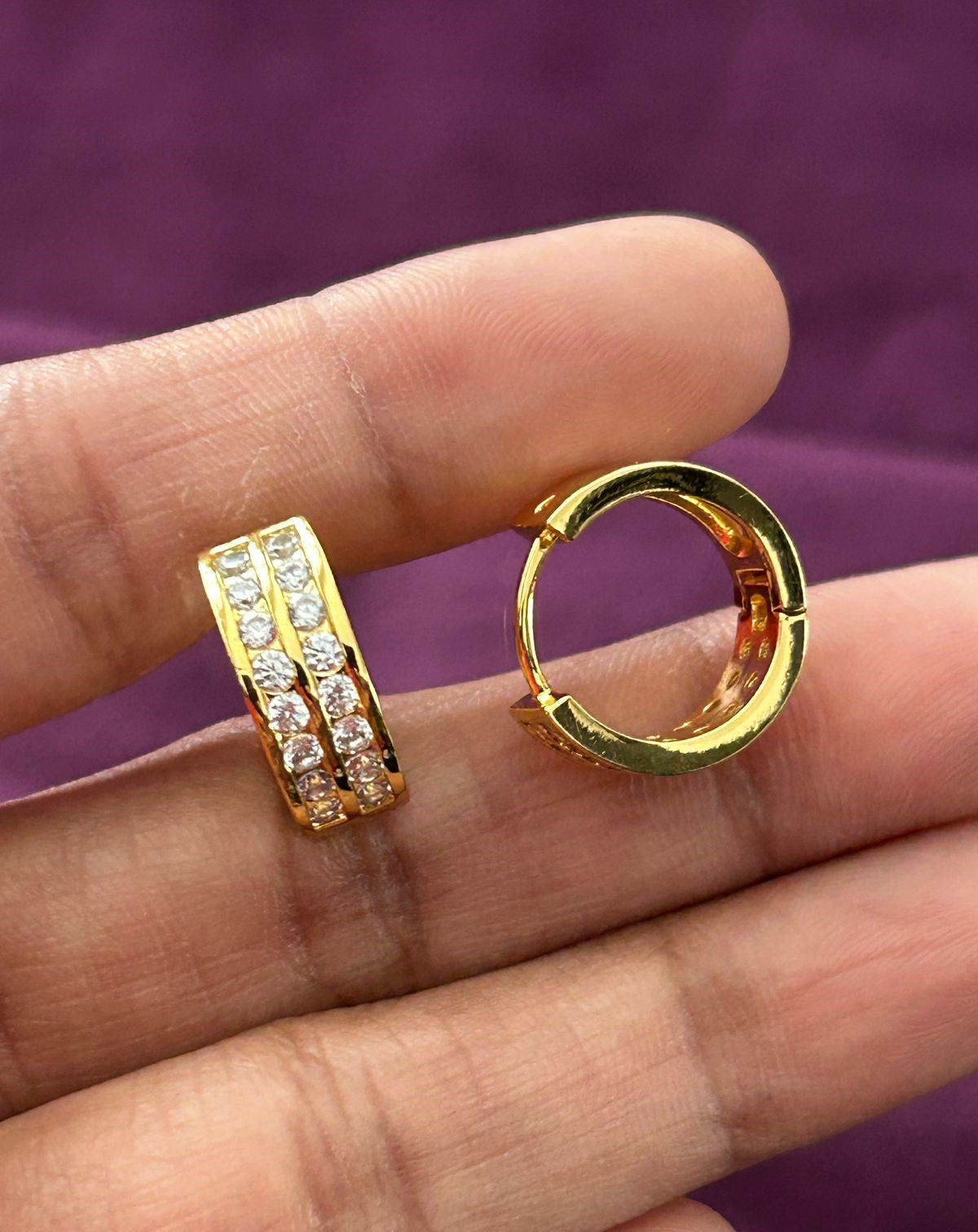 Double Row CZ Hoop Earrings for Women – Gold & Silver Finish